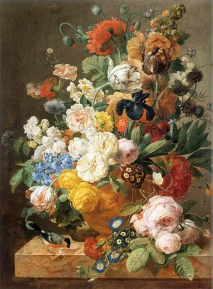Bouquet of Flowers in a Sculpted Vase by Jan Frans Eliaerts Oil Painting