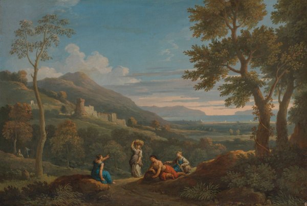 Main Product Photo of A Classical Landscape With Peasants In The Foreground Painting by Jan Frans Van Bloemen