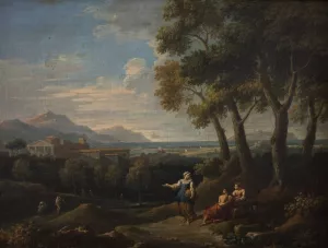 Landscape with a Genre Scene by Jan Frans Van Bloemen Oil Painting