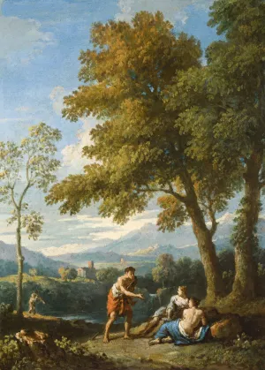 View of the Roman Campagna with Figures Conversing by Jan Frans Van Bloemen Oil Painting