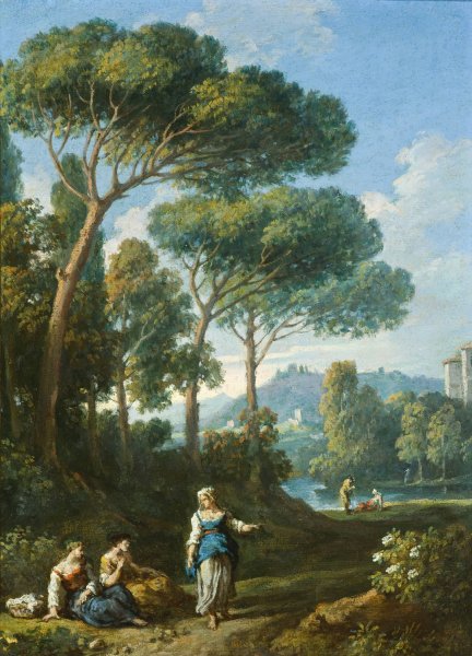 Main Product Photo of View of the Roman Campagna with Figures Conversing  Painting by Jan Frans Van Bloemen