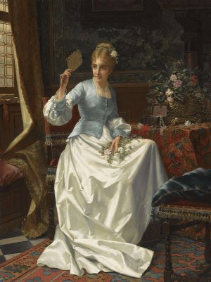 A beauty in an interior by Jan Frederik Pieter Portielje Oil Painting
