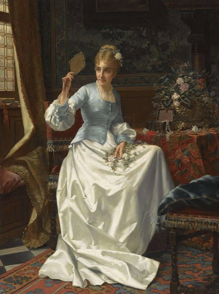 A beauty in an interior by Jan Frederik Pieter Portielje - Hand-Painted Oil Painting Reproduction