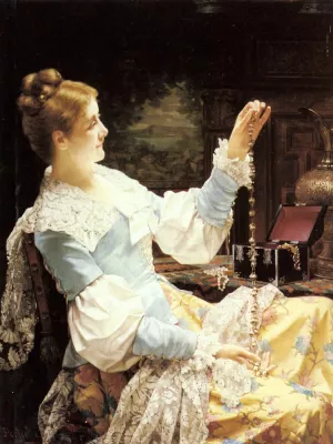 Admiring Her Jewels by Jan Frederik Pieter Portielje Oil Painting