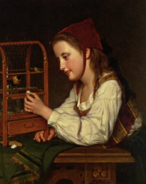 Feeding the Bird by Jan Frederik Pieter Portielje Oil Painting