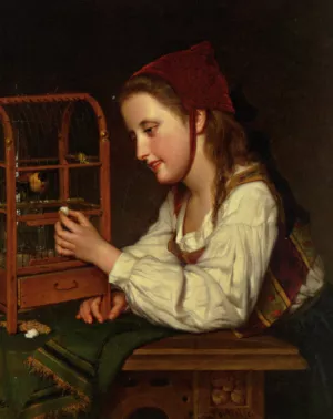 Feeding the Bird Oil painting by Jan Frederik Pieter Portielje