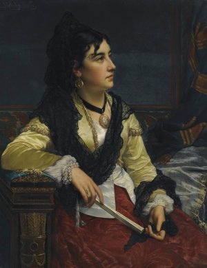 Girl with mantilla by Jan Frederik Pieter Portielje Oil Painting