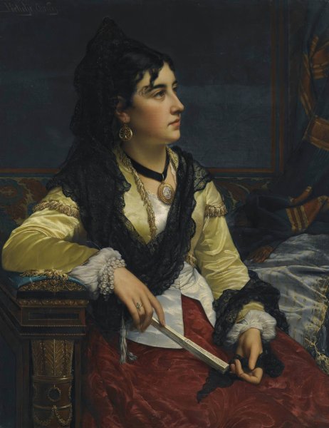 Girl with mantilla by Jan Frederik Pieter Portielje - Hand-Painted Oil Painting Reproduction