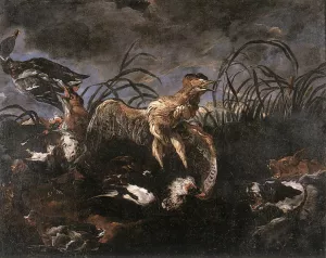 Bittern and Ducks Startled by Dogs by Jan Fyt Oil Painting