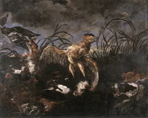 Bittern and Ducks Startled by Dogs Oil painting by Jan Fyt