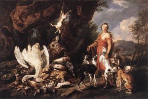 Diana with Her Hunting Dogs Beside Kill