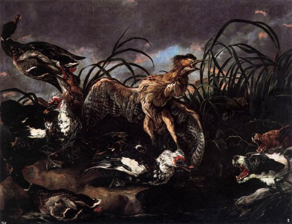 Ducks and Water Hens Surprised by Dogs by Jan Fyt - Hand-Painted Oil Painting Reproduction
