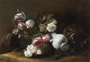 Still Life of Flowers and an Overturned Jug by Jan Fyt Oil Painting