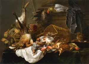 Venison and Basket of Grapes Watched by a Cat painting by Jan Fyt