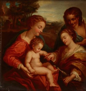 Mystic Marriage of Saint Catherine with Saint Sebastian by Jan Galuszkiewicz Oil Painting