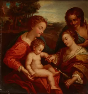Mystic Marriage of Saint Catherine with Saint Sebastian Oil painting by Jan Galuszkiewicz