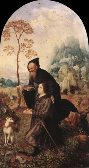 St Anthony with a Donor by Jan Gossaert (Mabuse) - Oil Painting Reproduction
