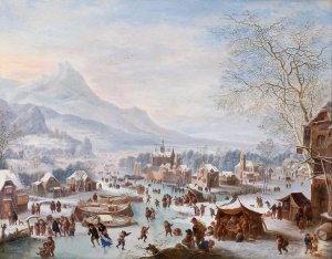 Winter Scene with Skaters by Jan Griffier Oil Painting