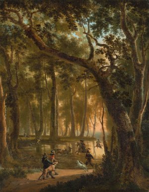 Deer Hunt in a Forest by Jan Hackaert Oil Painting
