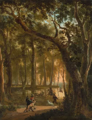 Deer Hunt in a Forest by Jan Hackaert Oil Painting