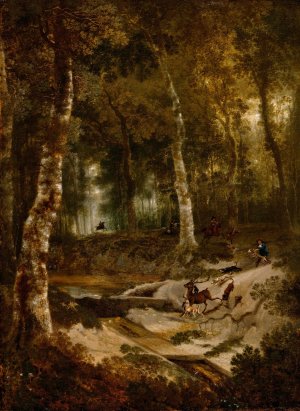 Forest Landscape with Stag Hunt Oil painting by Jan Hackaert