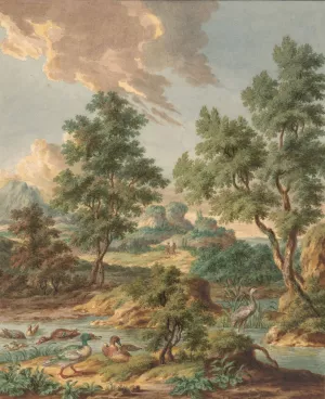 Landschap met watervogels in een poel by Jan Hendrik Troost Van Groenendoelen Oil Painting