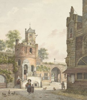 Stadsmuur met een toren en een poort, van binnen gezien by Jan Hendrik Verheijen Oil Painting
