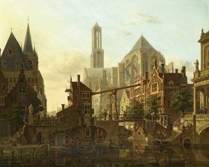 A Lively Townscene, Utrecht by Jan Hendrik Verheyen Oil Painting