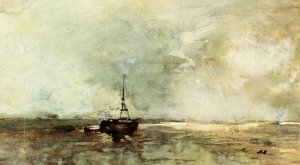 A Bomschuit On The Beach by Jan Hendrik Weissenbruch Oil Painting