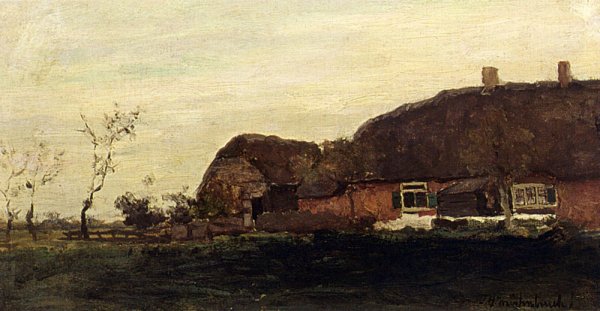 Main Product Photo of A Farmhouse In A Polder Landscape Painting by Jan Hendrik Weissenbruch