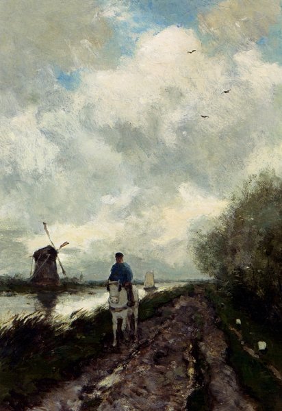 Main Product Photo of On The Tow Path Along The River Amstel Painting by Jan Hendrik Weissenbruch