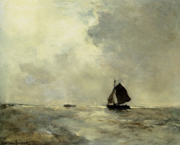 Main Product Photo of Sailing Boat in Choppy Seas Painting by Jan Hendrik Weissenbruch