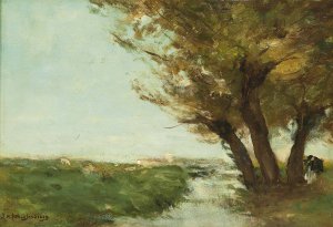 Under the willow trees by Jan Hendrik Weissenbruch Oil Painting