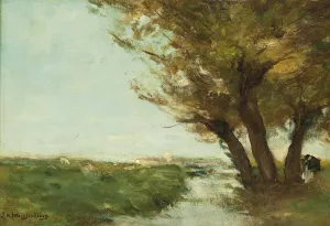 Under the willow trees by Jan Hendrik Weissenbruch Oil Painting