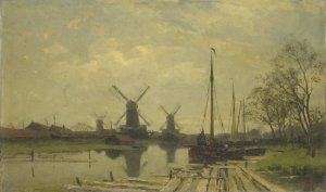 Waterway near the Baarsjes, Amsterdam by Jan Hillebrand Wijsmuller Oil Painting