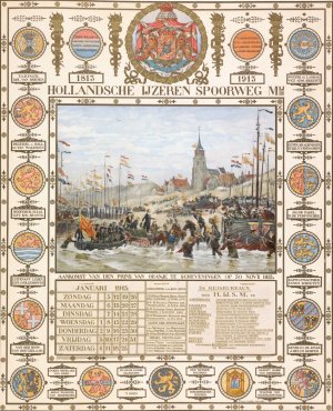 Kalender bij eeuwfeest aankomst van de prins van Oranje te Scheveningen, 1813-1913 by Jan Hoynck Van Papendrecht Oil Painting