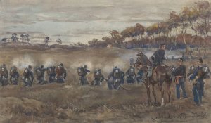 Schietoefeningen van de infanterie op de heide by Jan Hoynck Van Papendrecht Oil Painting
