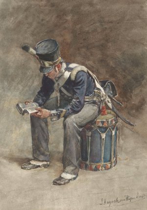 Zittende lezende tamboer van de infanterie by Jan Hoynck Van Papendrecht Oil Painting