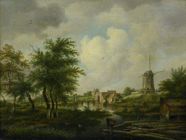 Main Product Photo of De vervallen wal te Amsterdam met de Weteringpoort, gezien over de Buitensingel  Painting by Jan Hulswit