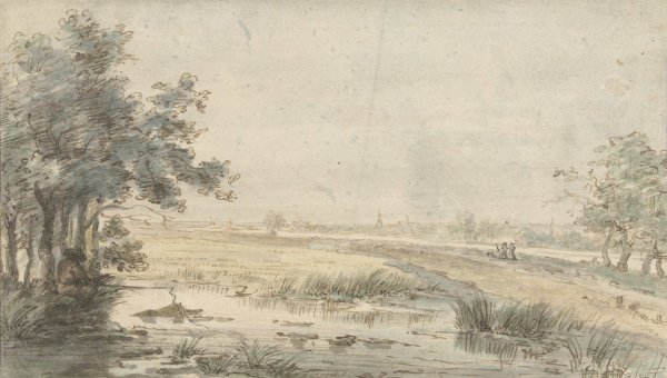Main Product Photo of Landschap met een hengelaar aan het water  Painting by Jan Hulswit