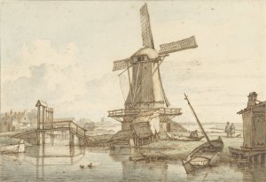 Landschap met windmolen by Jan Hulswit Oil Painting