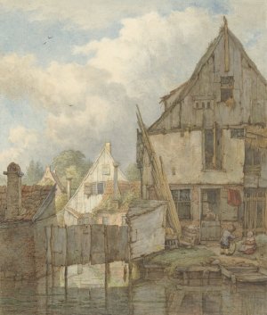 Vervallen huizen aan het water by Jan Hulswit Oil Painting