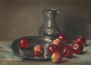 Stillleben mit apfeln Zinnschale und Zinnkrug by Jan Ingenhoes Oil Painting