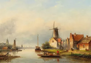 Fishermen On The Canal by Jan Jacob Coenraad Spohler Oil Painting