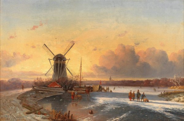 Fun On The Ice by Jan Jacob Coenraad Spohler - Hand-Painted Oil Painting Reproduction