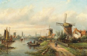 Hollandische Flusslandschaft by Jan Jacob Coenraad Spohler Oil Painting