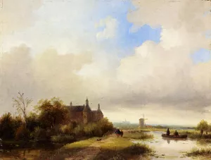 Travellers on a Path, Haarlem in the Distance by Jan Jacob Spohler - Oil Painting Reproduction