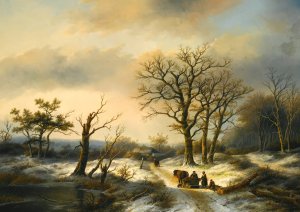 Wood Gatherers On A Snowy Path by Jan Jacob Coenraad Spohler Oil Painting