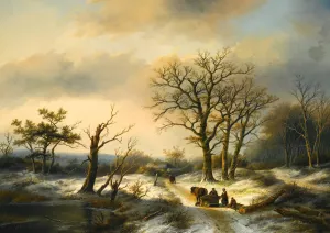 Wood Gatherers On A Snowy Path by Jan Jacob Coenraad Spohler Oil Painting