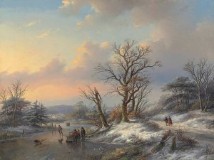 Wood gatherers on the ice by Jan Jacob Coenraad Spohler Oil Painting